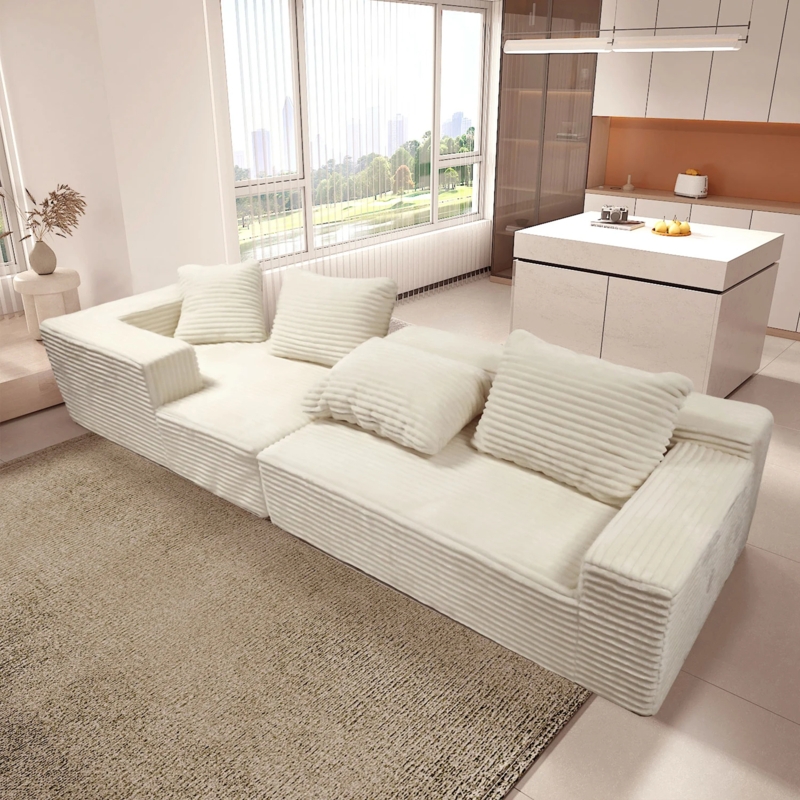 White U-Shaped Sectional Modular Minimalist Low Profile