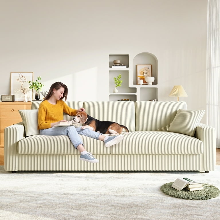 Wide Track Arm Sofa Upholstered In Corduroy Ribbed Texture.