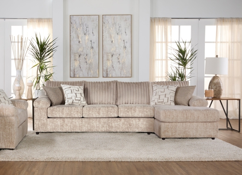 Wide Wale Corduroy Sectional Gray Ribbed Texture L-Shaped