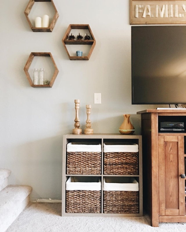 Woven Decorative Baskets with Integrated Handles for Shelf Storage