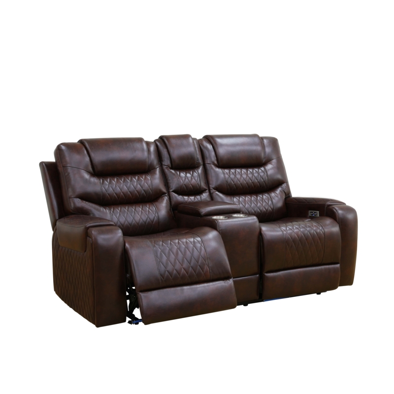 Woven Fabric Power Reclining Loveseat with Center Storage Console