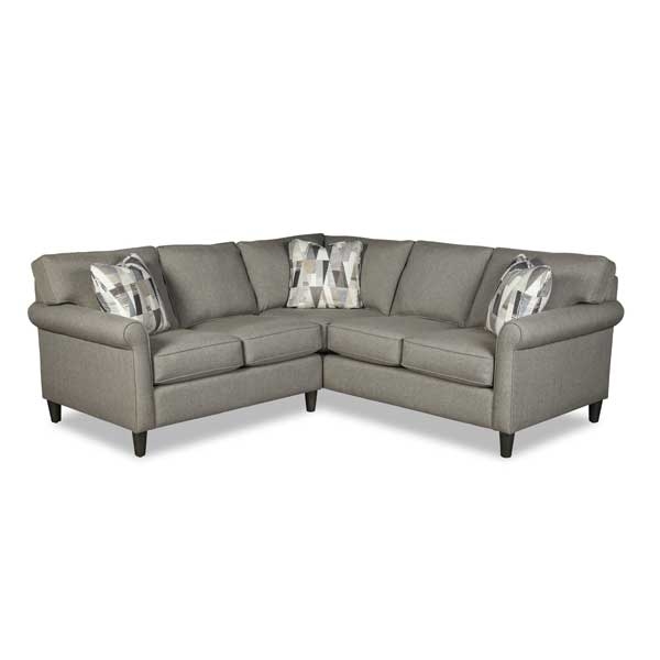 Woven Fabric Sectional Sofa Charcoal Tight Back Geometric Pillows