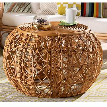 Woven Pedestal Base Coffee Table Round Hourglass Silhouette