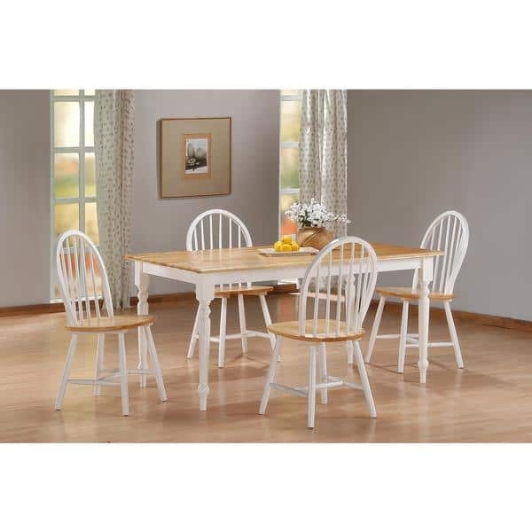 5-Piece Dining Set, Black & Wood Two-Tone, Round Pedestal Table