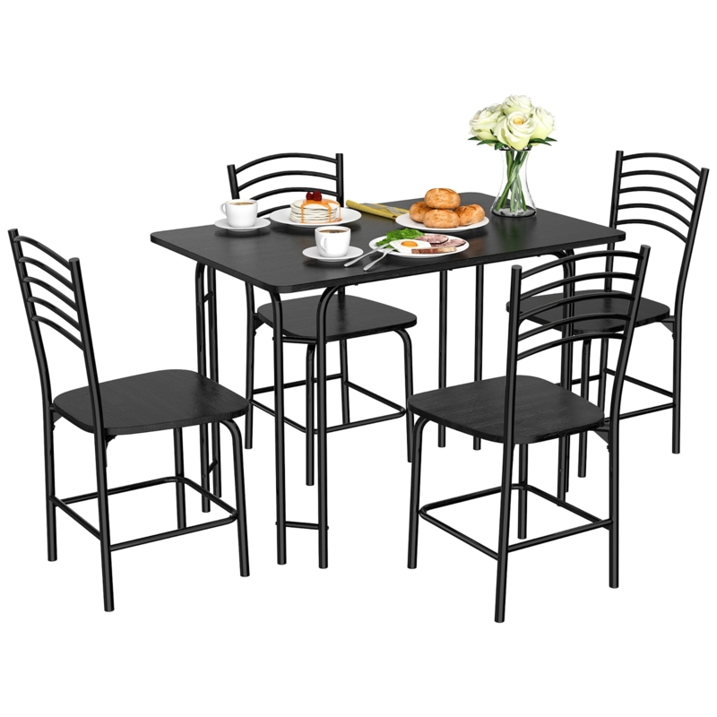 5-Piece Dining Set: Compact Table & 4 Ladder-Back Chairs, Steel Frame
