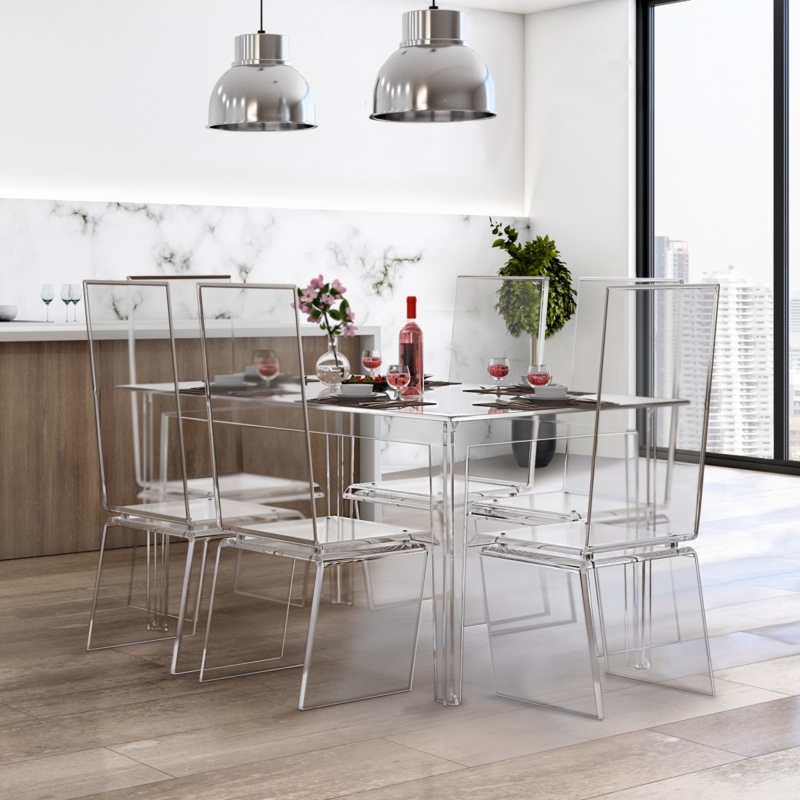 5-Piece Dining Set Contemporary Translucent Acrylic Rectangular Table