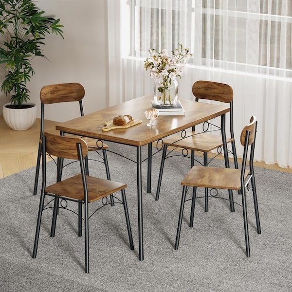 5-Piece Dining Set featuring Rustic Wood and Tubular Metal Frames