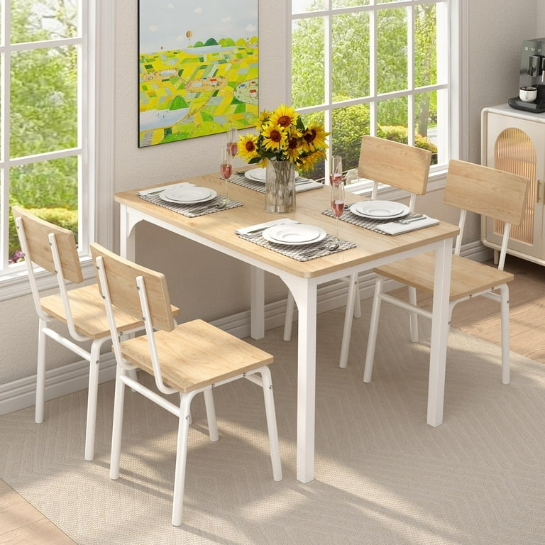 5-Piece Dining Set Ladder Back Design Natural Finish Compact Profile