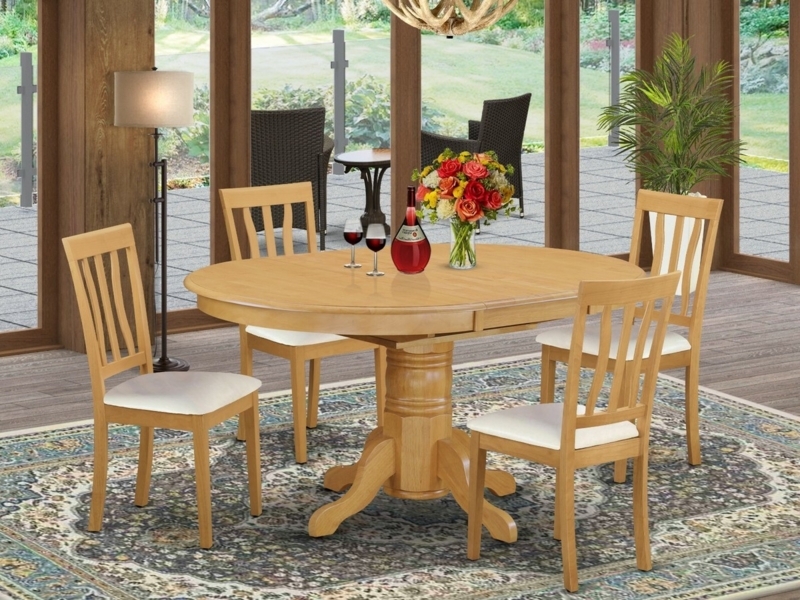 5-Piece Dining Set, Oval Table, Light Oak with Ladder-Back Chairs