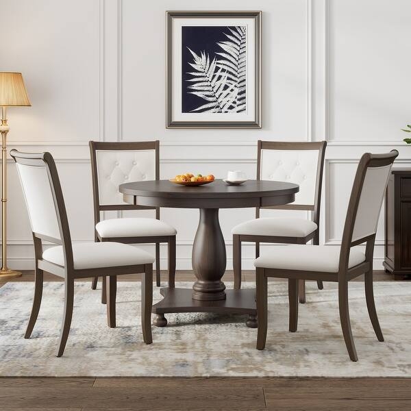 5-Piece Dining Set with Ladder Back Chairs and Cream Seats