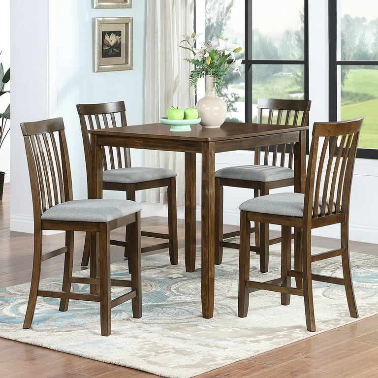 5-Piece Dining Set with Upholstered Chairs, Tapered Silhouette