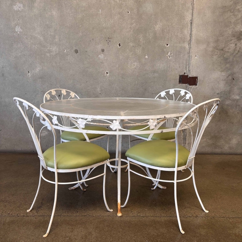 5-Piece Patio Dining Set with Woven Lattice and Scrollwork Backs