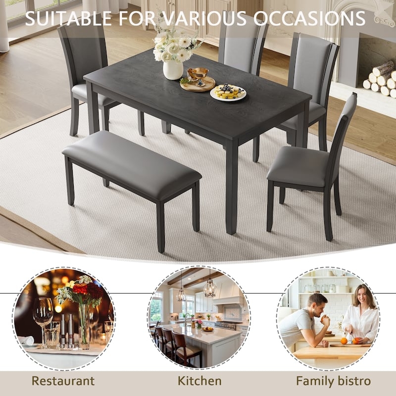 6 Piece Wood Dining Room Furniture Gray Upholstered Bench Modern