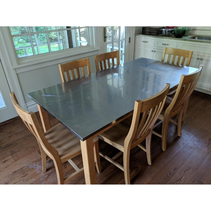 7-Piece Dining Set with Stainless Steel Top and Ladder Back Chairs