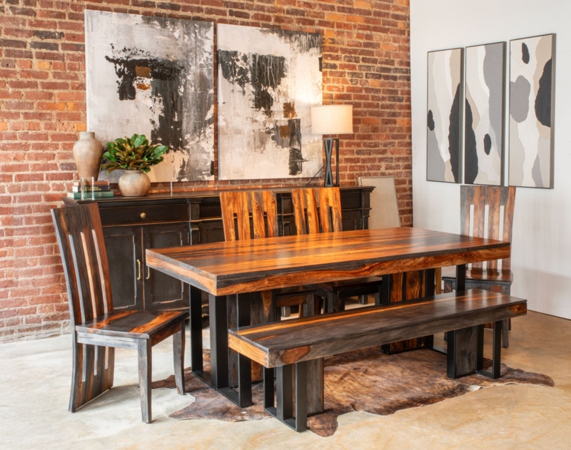 7-Piece Modern Farmhouse Dining Set Vibrant Wood Grain Slat-Back Chairs