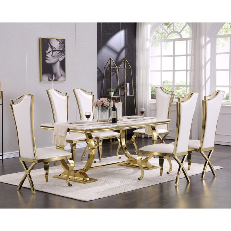 7-Piece Round Dining Set with Interlocking Ring Base