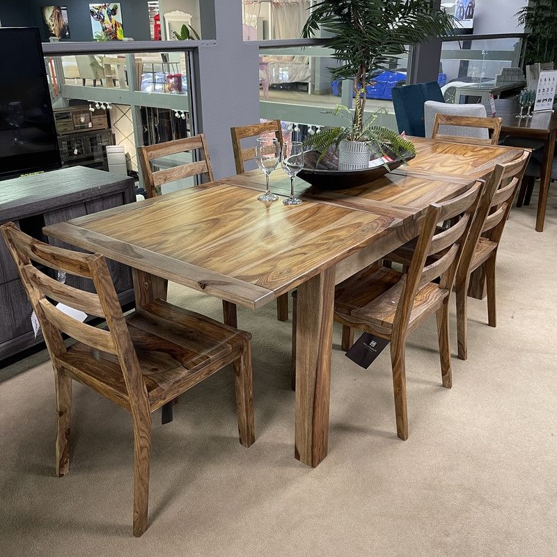 7-Piece Transitional Dining Set Rectangular Table Slatted Chairs