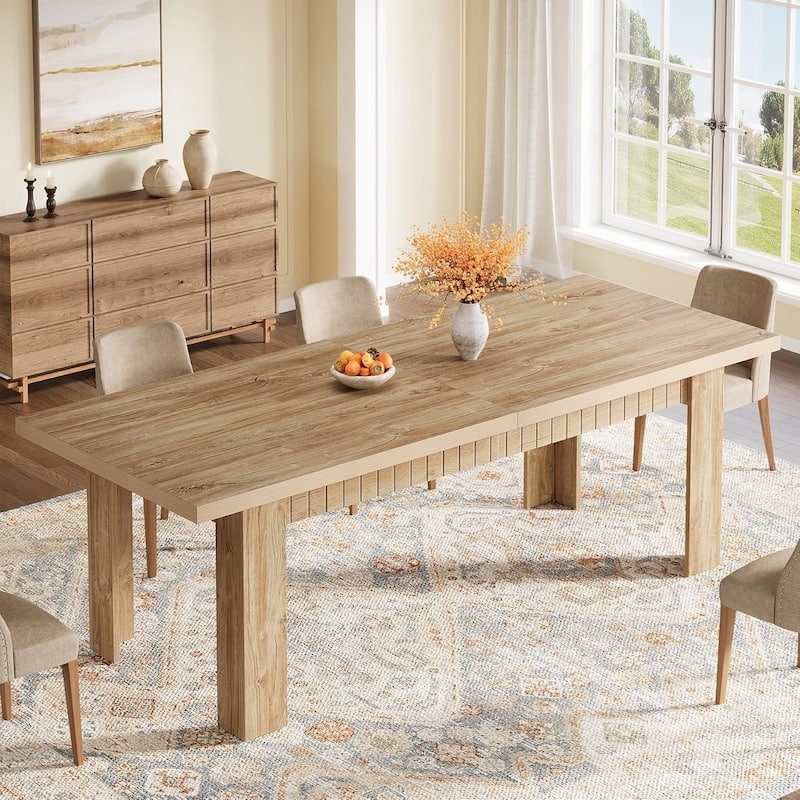79" Rectangular Kitchen Dining Table for 6-8 People, Wooden Farmhouse Extra Long Dinner Table - Brown