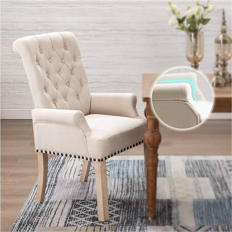 Accent Chair Beige Button Tufting with Tapered Wood Legs