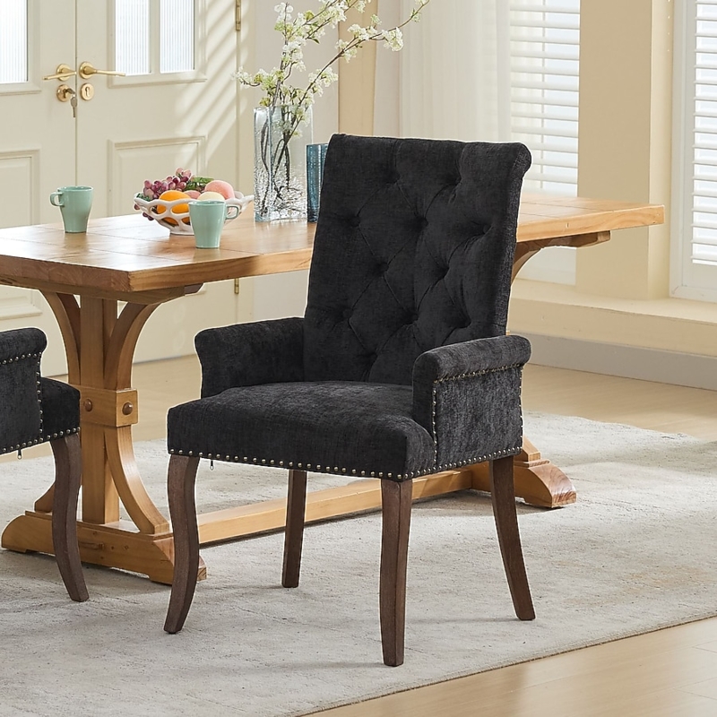 Accent Chair Black Chenille Button Tufting Curved Legs
