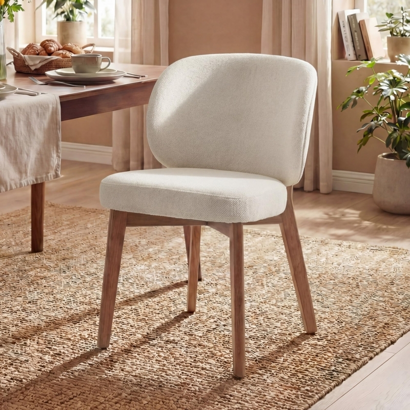 Accent Chair Cream Boucle Texture High Back Armless