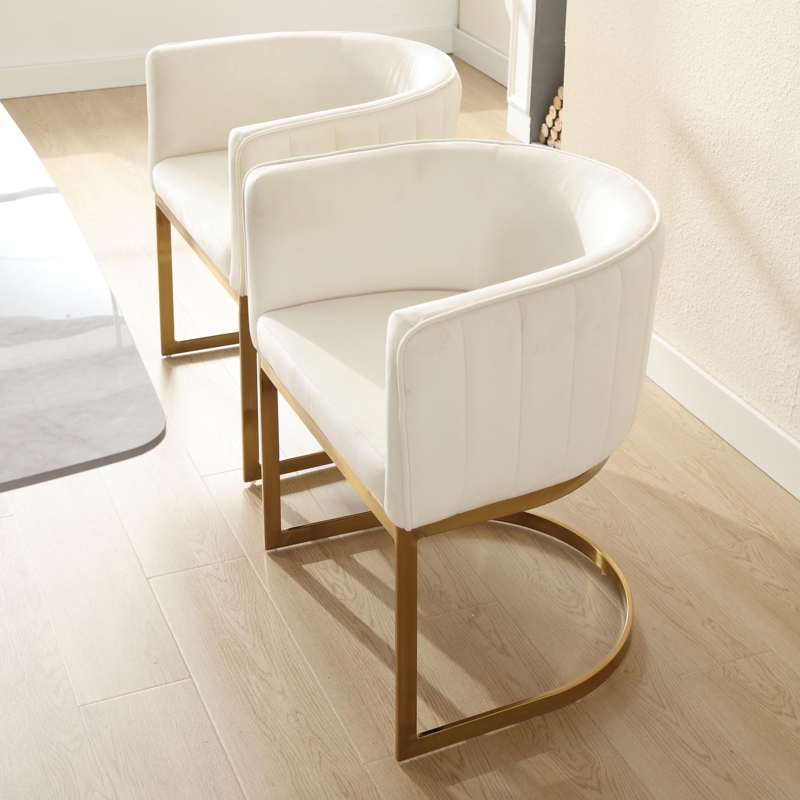 Accent Chair Cream Velvet Barrel Silhouette Gold Metal Legs
