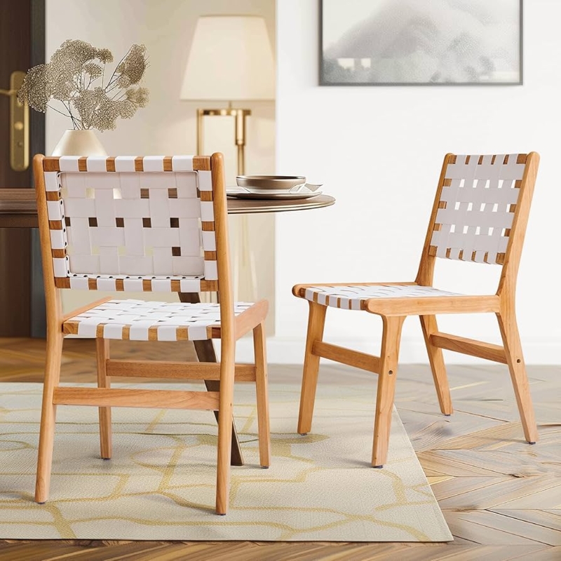 Accent Chair Mid-Century Modern Woven Strap Blonde Wood Legs (67 chars)