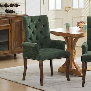 Accent Chair Natural Wood Frame with Slatted Back and Dark Cushions