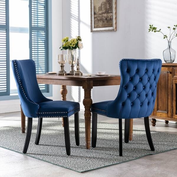 Accent Chairs Wingback Dusty Blue Diamond Tufted Tapered Wood Legs