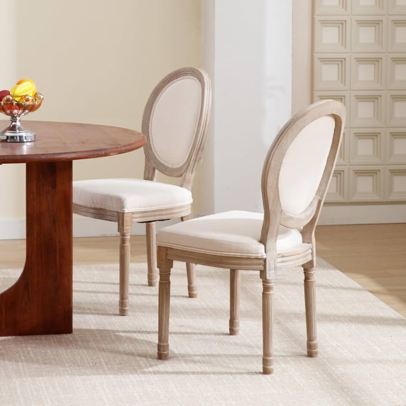 Accent Dining Chair: Farmhouse Oval Rattan Back with Distressed Frame