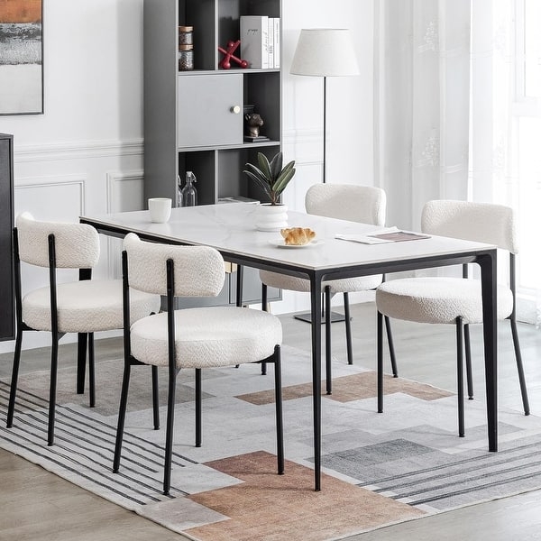 Airy Dining Chair Boucle Upholstery Curved Open Back Design