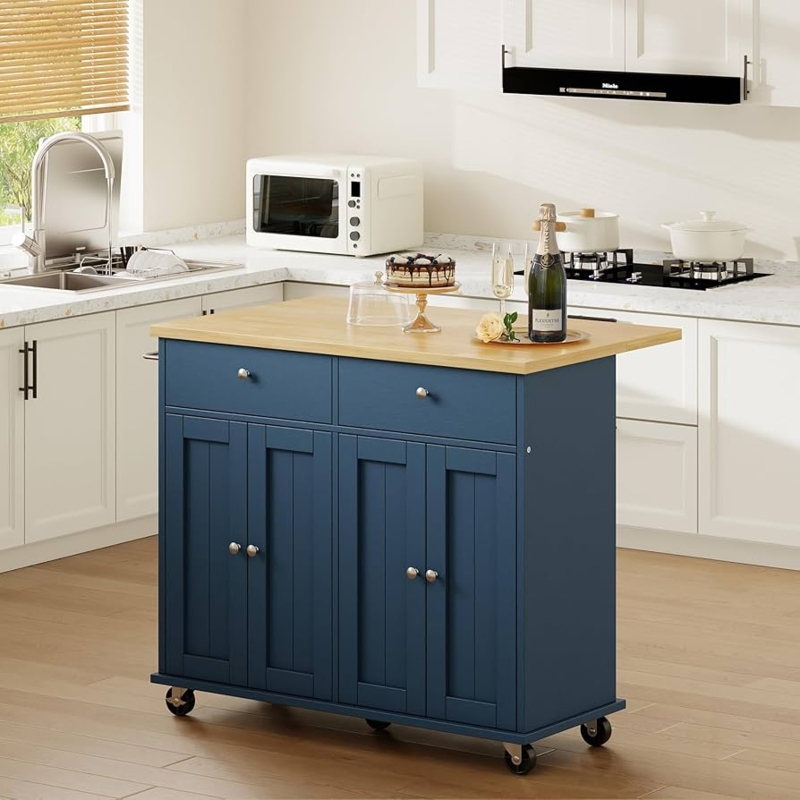 Amazon.com: Shintenchi Kitchen Island with Drop Leaf, Rolling Kitchen Cart  with Storage on Wheels, Table Bar Cart for Kitchen with Towel Rack &  Seating Area for Dining Room, Blue : Home &
