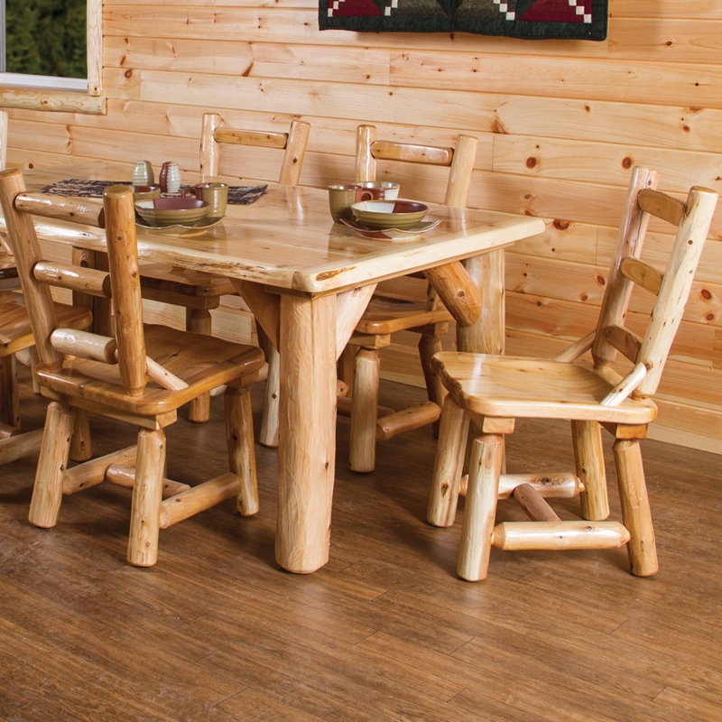 Amish Log Dining Set with Thick Table Top and Slat Backs