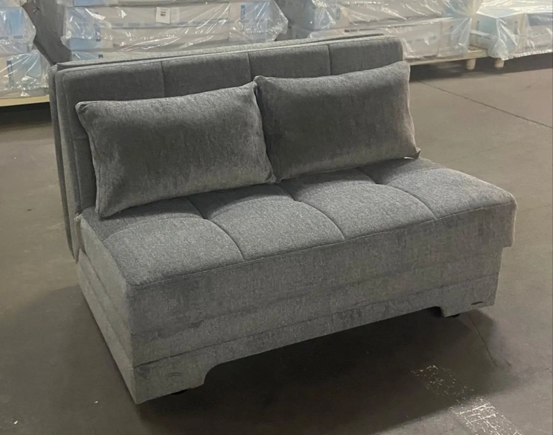 Anthracite Gray Woven Loveseat with Tapered Wood Legs