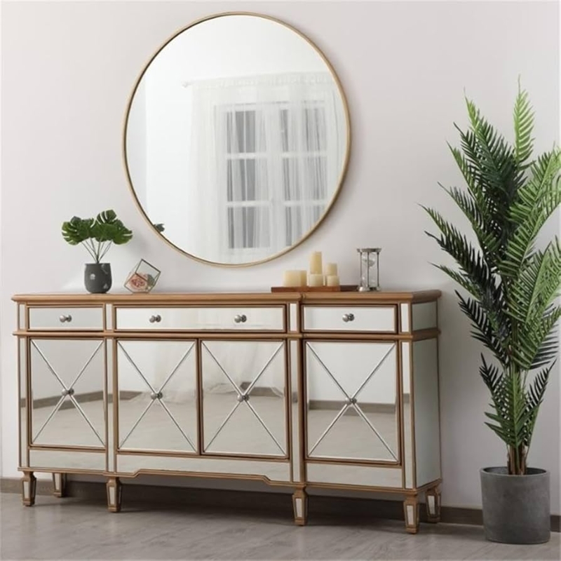 Antique Gold Buffet with Mirrored Circular Door Overlays