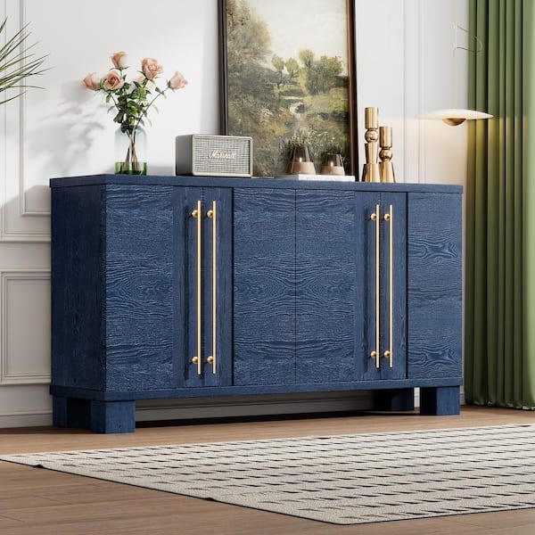 Antique Navy Sideboard with Four Doors and Gold Handles for Dining