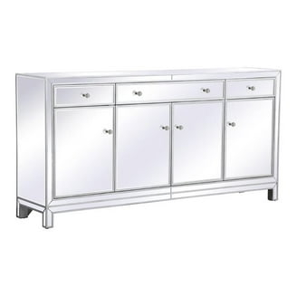 Antique Sideboard with Mirrored Geometric Overlay and Tapered Legs