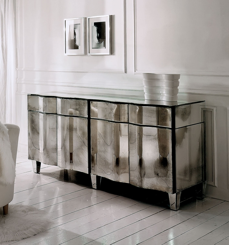 Antiqued Champagne Gold Buffet with Circular Mirrored Fretwork