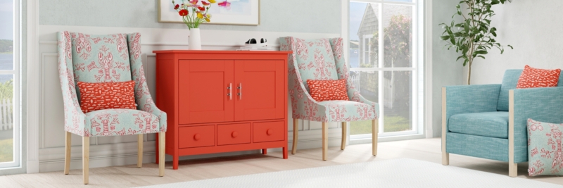 Aqua Blue Sideboard with Recessed Panels Beach House Dining Room Buffet
