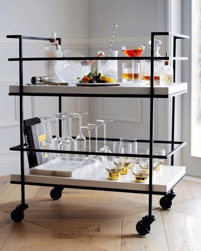 Arched Handle Bar Cart Stone Like Shelves Minimalist