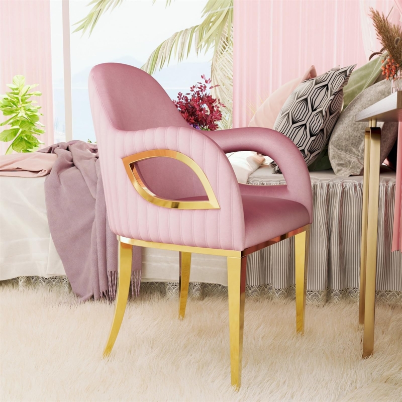 Armchair: Glam Velvet Upholstery with Integrated Armrests and Cutout