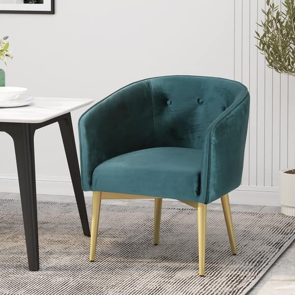 Armchair with Vertical Channel Tufting and Elegant Gold Tipped Legs