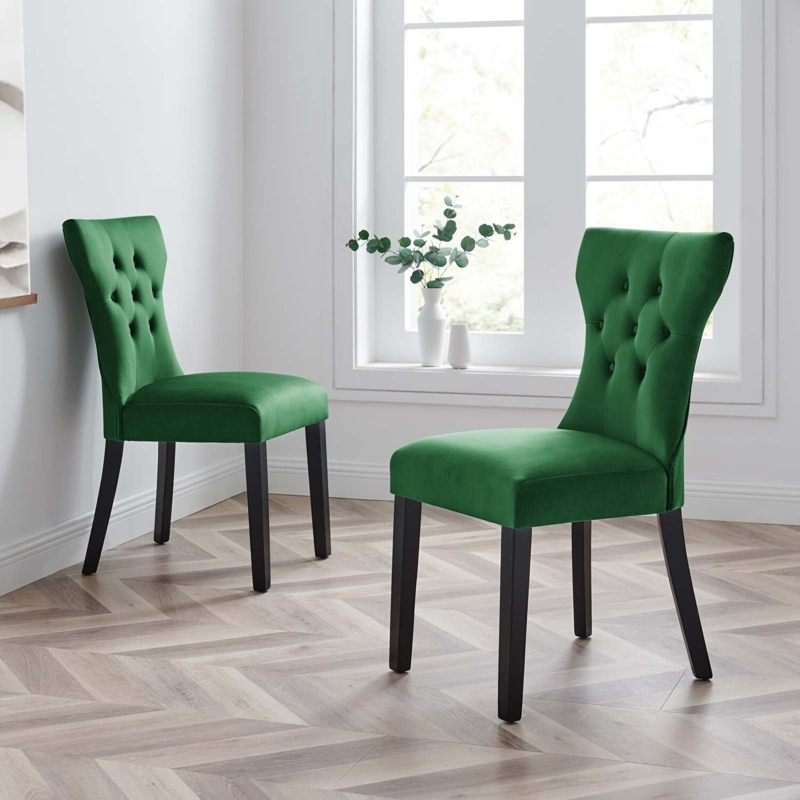 Armless Dining Chair Velvet, Curved Silhouette with Gold-Toned Legs