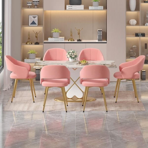 Armless Dining Chairs Blush Pink Velvet Channel Tufted