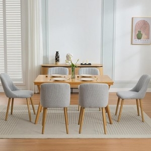 Armless Dining Chairs Minimalist Gray Fabric Natural Wood Tapered Legs