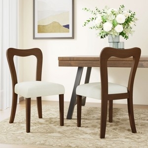 Armless Dining Chairs Walnut Finish High Back Beige Fabric Transitional