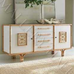 Bamboo Textured Four Door Sideboard with Dark Framing