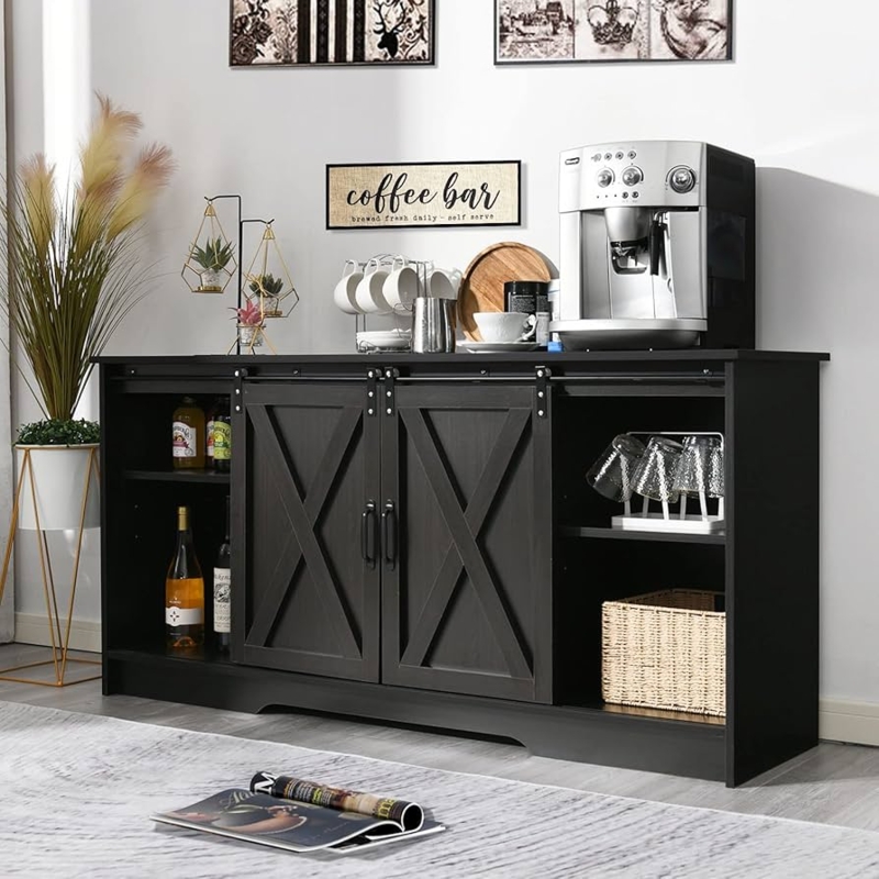 Bar Cabinet with Integrated Wine Rack and Sliding Barn Doors