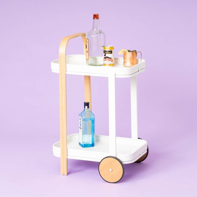 Bar Cart Black Metal Industrial Two-Tier Guard Rails Mobile