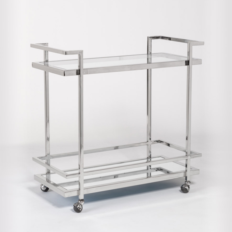 Bar Cart Chrome With Guard Rails, Mobile Serving Station